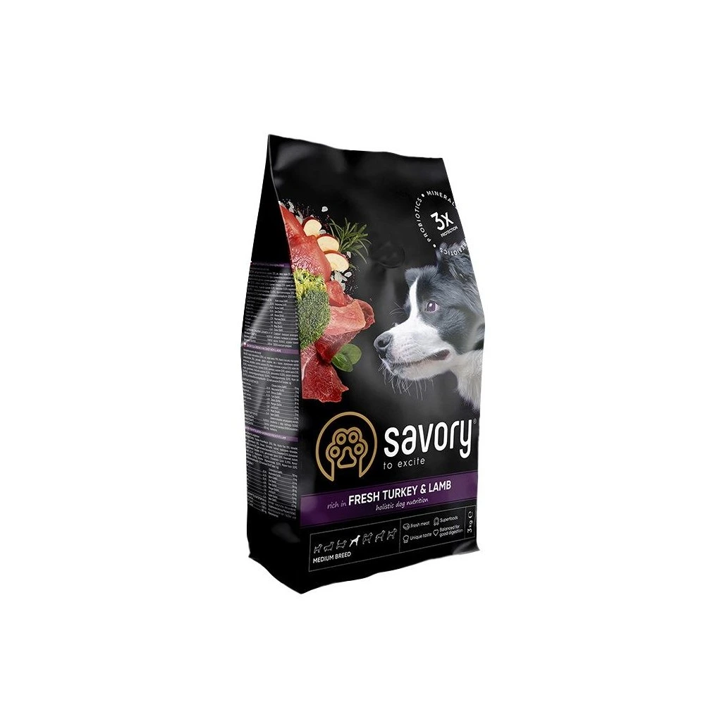 Корм сухий Savory Medium Breed rich in Fresh Turkey and Lamb для дорослих собак середніх порід від 10 до 25 кг зі свіжим ягням