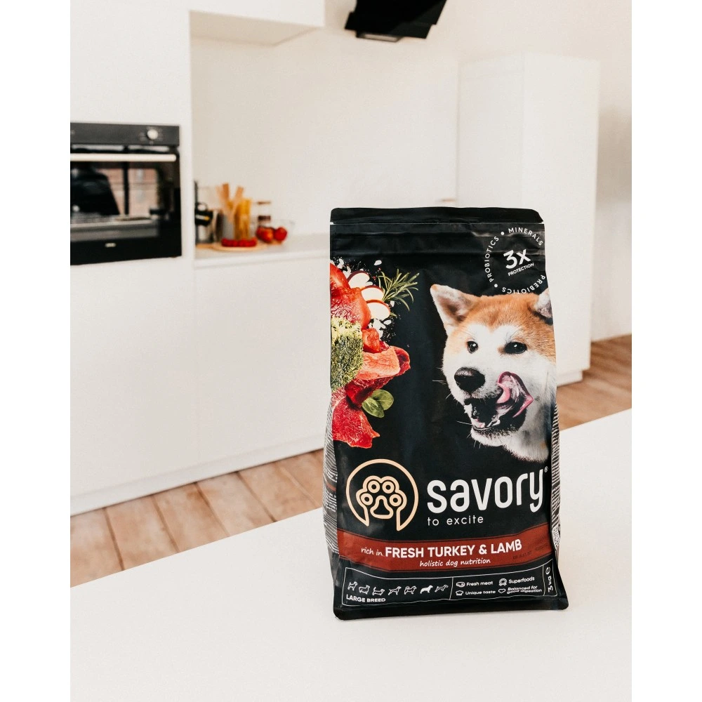 Корм сухий Savory Large Breeds rich in Fresh Turkey and Lamb для дорослих собак великих порід від 25 кг зі свіжим ягням та індичкою