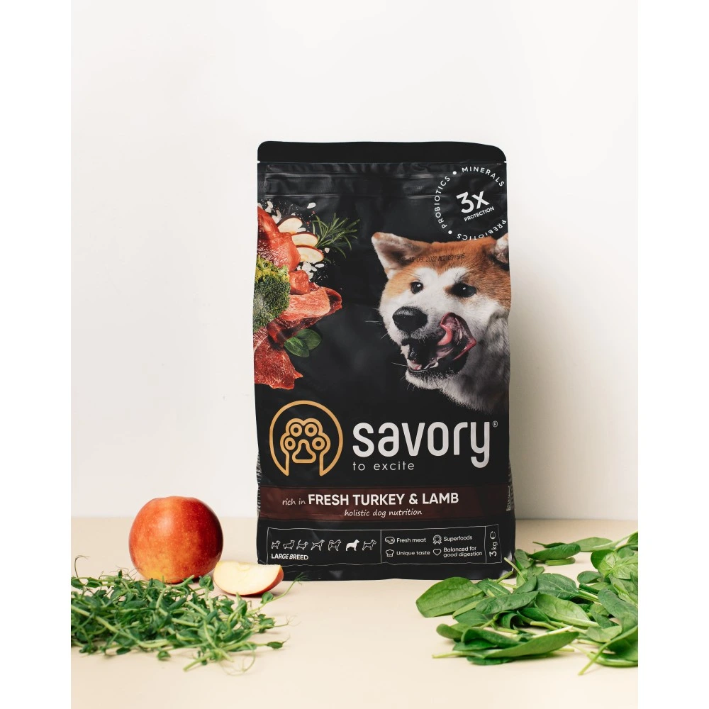 Корм сухий Savory Large Breeds rich in Fresh Turkey and Lamb для дорослих собак великих порід від 25 кг зі свіжим ягням та індичкою