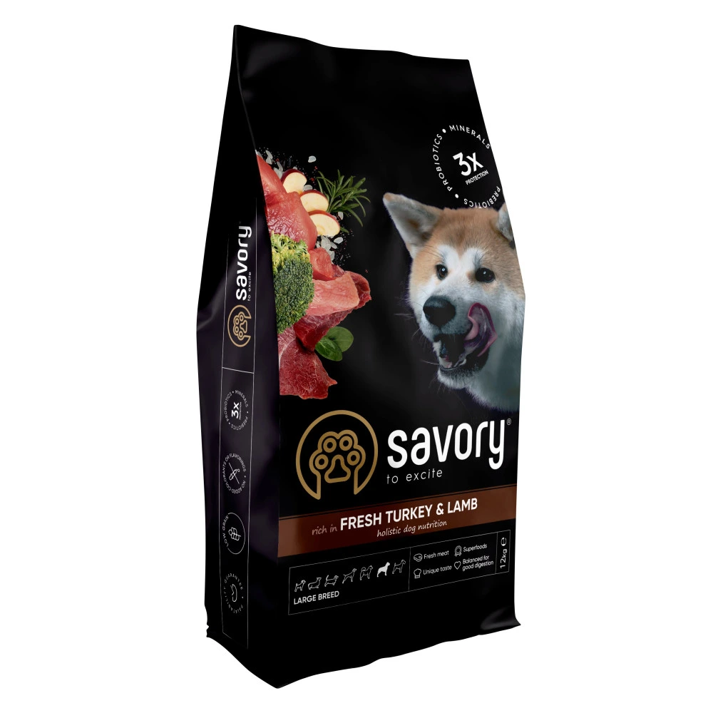 Корм сухий Savory Large Breeds rich in Fresh Turkey and Lamb для дорослих собак великих порід від 25 кг зі свіжим ягням та індичкою
