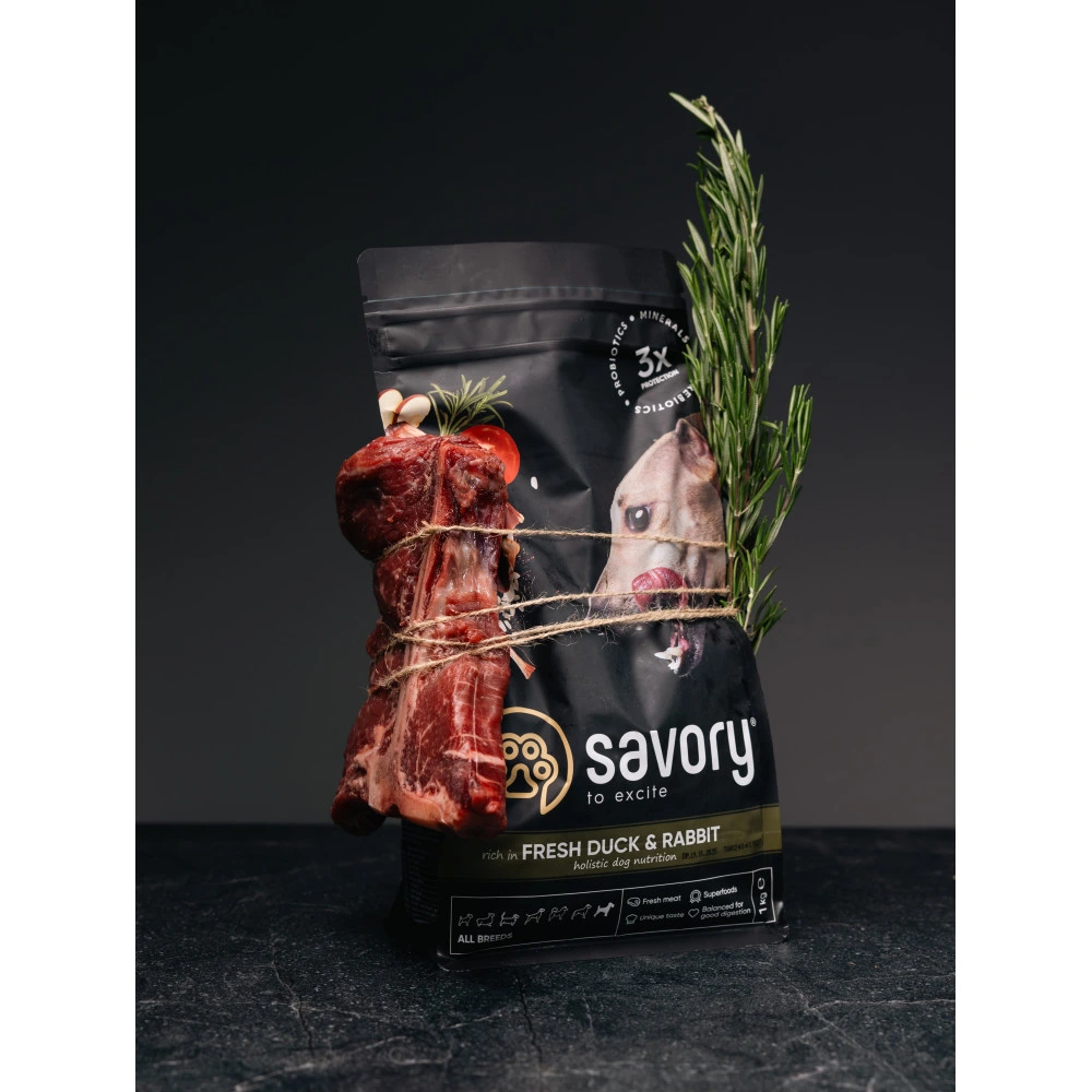 Корм сухий Savory Adult All Breeds rich in Fresh Duck and Rabbit для собак усіх порід зі свіжою качкою та кроликом 1 кг