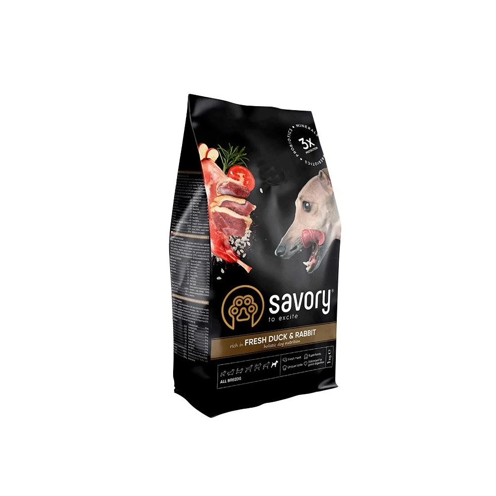 Корм сухий Savory Adult All Breeds rich in Fresh Duck and Rabbit для собак усіх порід зі свіжою качкою та кроликом 1 кг