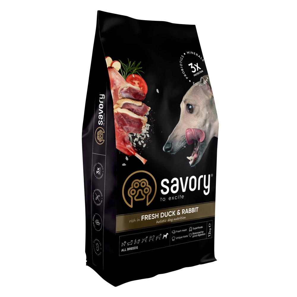Корм сухий Savory Adult All Breeds rich in Fresh Duck and Rabbit для собак усіх порід зі свіжою качкою та кроликом 12 кг