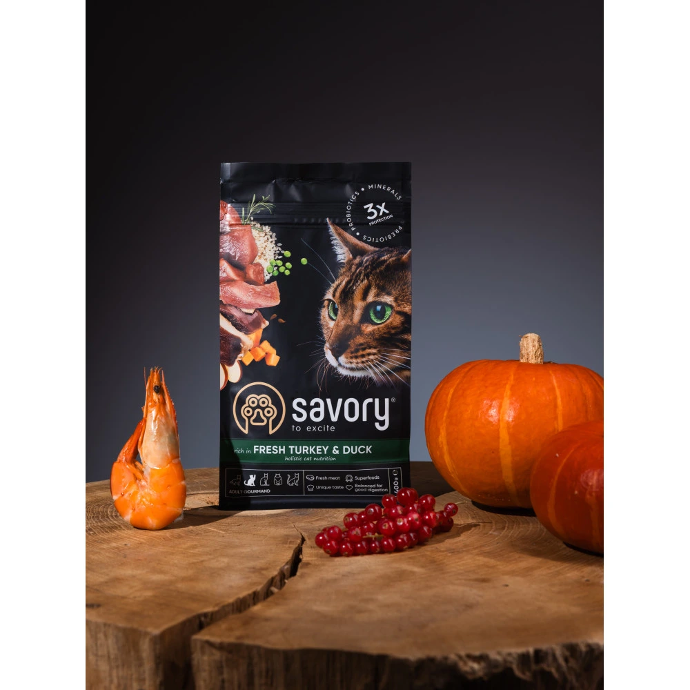 Корм сухий Savory Adult Cat Gourmand Fresh Turkey and Duck для дорослих котів зі свіжою індичкою і качкою 400 г