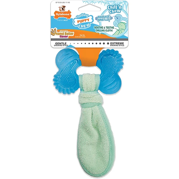 Іграшка жувальна для цуценят Nylabone Puppy Chew Freezer Bone with Washcloth, Арахісова олія, M