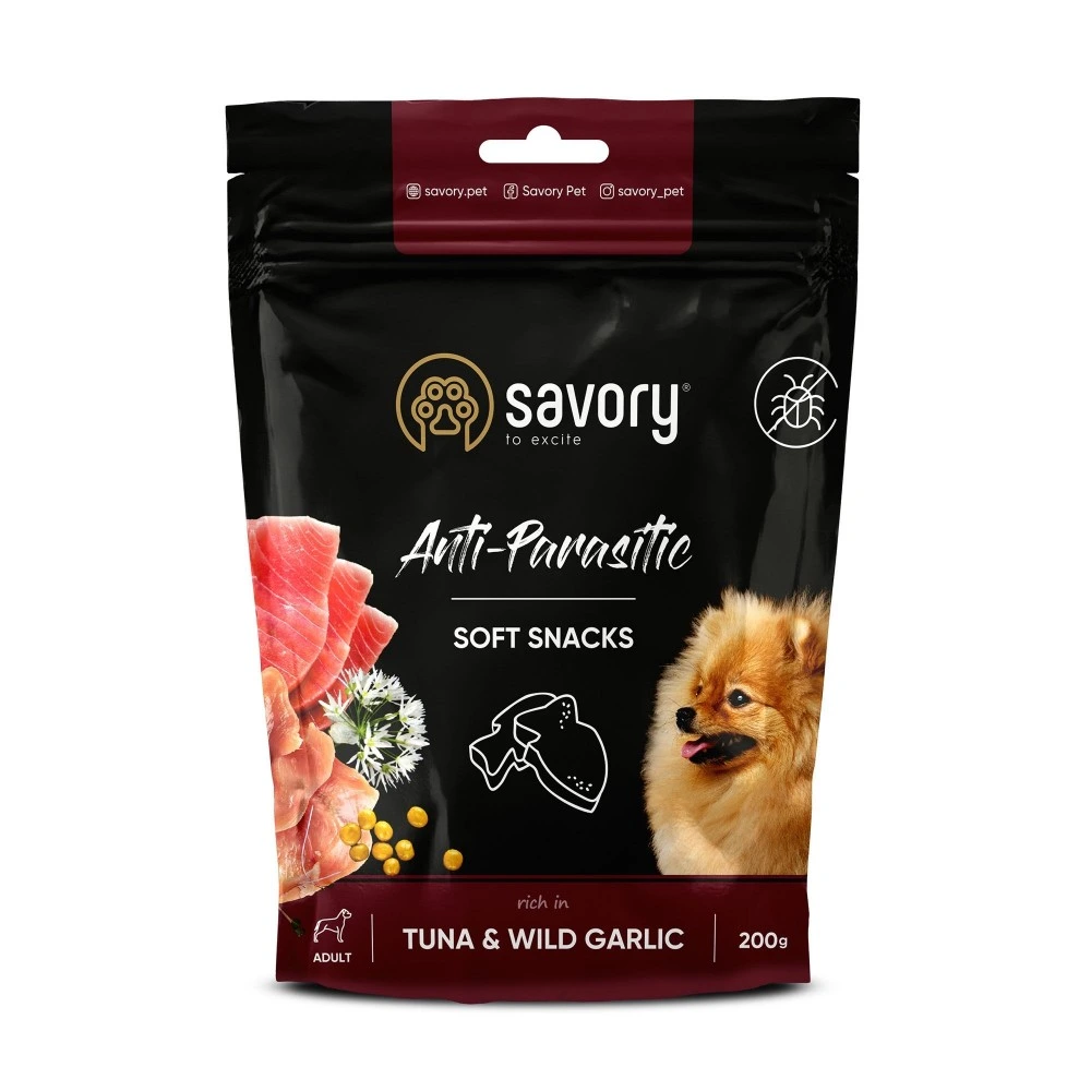 М’які ласощі Savory Anti-Parasitic Tuna and Wild Garlic для собак усіх порід з антипаразитарним ефектом з тунцем і диким час