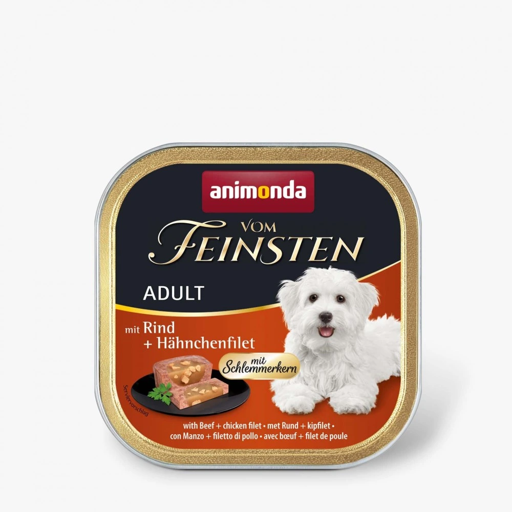 Корм вологий Vom Feinsten Adult with Beef chicken file для дорослих собак з яловичиною і курячим філе 150 г