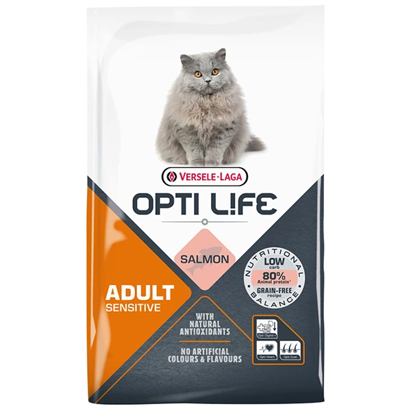 Корм для котів Opti Life Sensitive, Лосось, беззерновий, для чутливого травлення, 7.5 кг