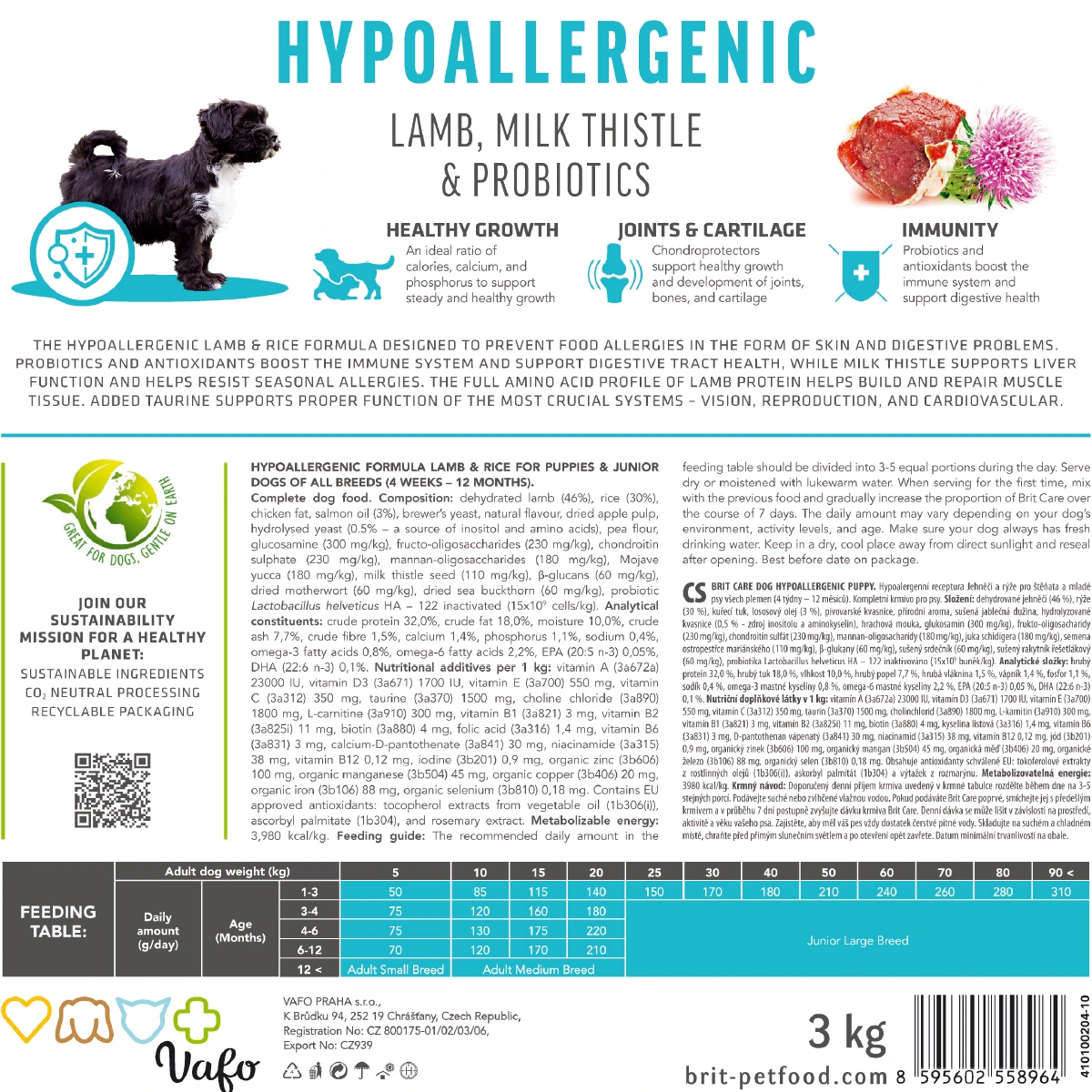 Корм сухий Brit Care Dog Hypoallergenic Puppy для цуценят гіпоалергенний з ягням 3 кг