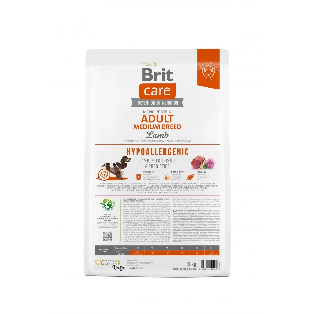 Корм сухий Brit Care Dog Hypoallergenic Adult Medium Breed для собак середніх порід гіпоалергенний з ягням 3 кг