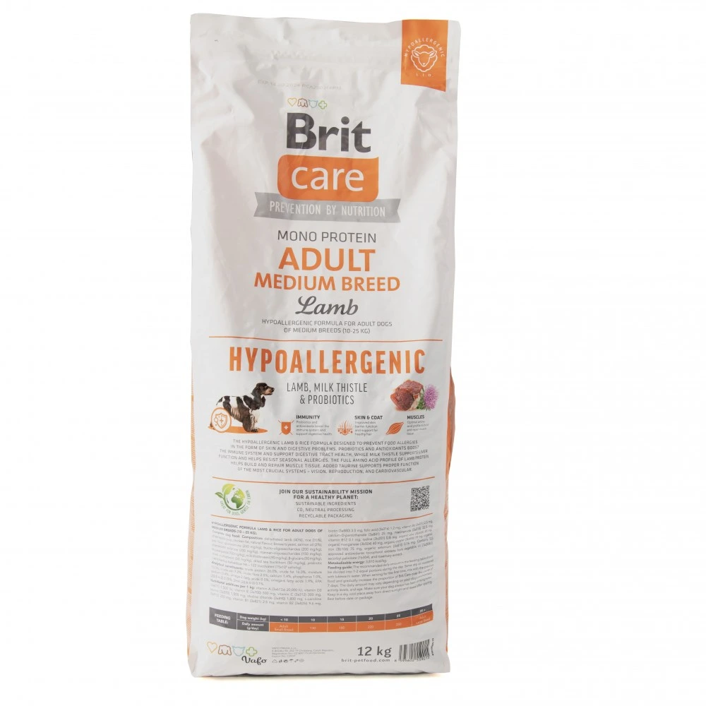 Корм сухий Brit Care Dog Hypoallergenic Adult Medium Breed для собак середніх порід гіпоалергенний з ягням 12 кг