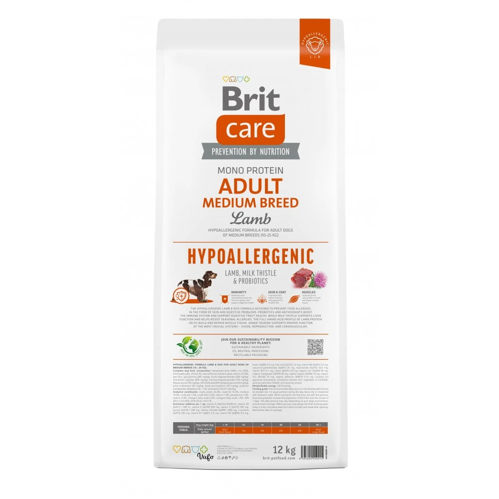 Корм сухий Brit Care Dog Hypoallergenic Adult Medium Breed для собак середніх порід гіпоалергенний з ягням 12 кг