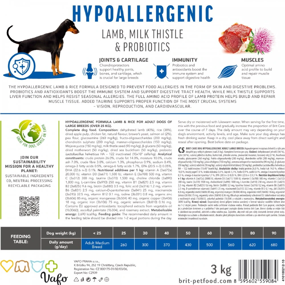 Корм сухий Brit Care Dog Hypoallergenic Adult Large Breed для дорослих собак великих порід з ягням 3 кг
