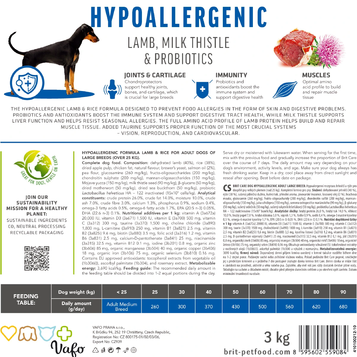 Корм сухий Brit Care Dog Hypoallergenic Adult Large Breed для дорослих собак великих порід з ягням 3 кг