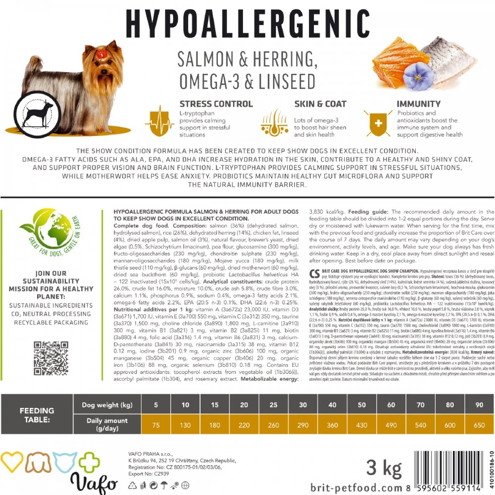 Корм сухий Brit Care Dog Hypoallergenic Dog Show Champion для виставкових собак з лососем і оселедцем 3 кг
