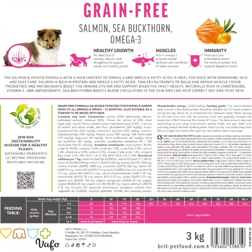 Корм сухий Brit Care Dog Grain-free Puppy для цуценят беззерновий з лососем 3 кг