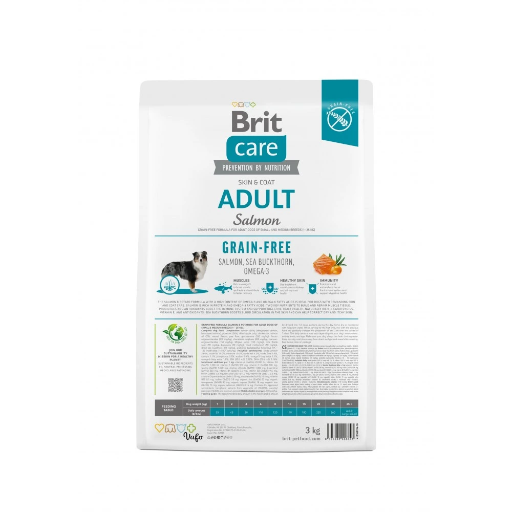 Корм сухой Brit Care Dog Grain-free Adult для взрослых собак малых и средних беззерновых пород с лососем 3 кг