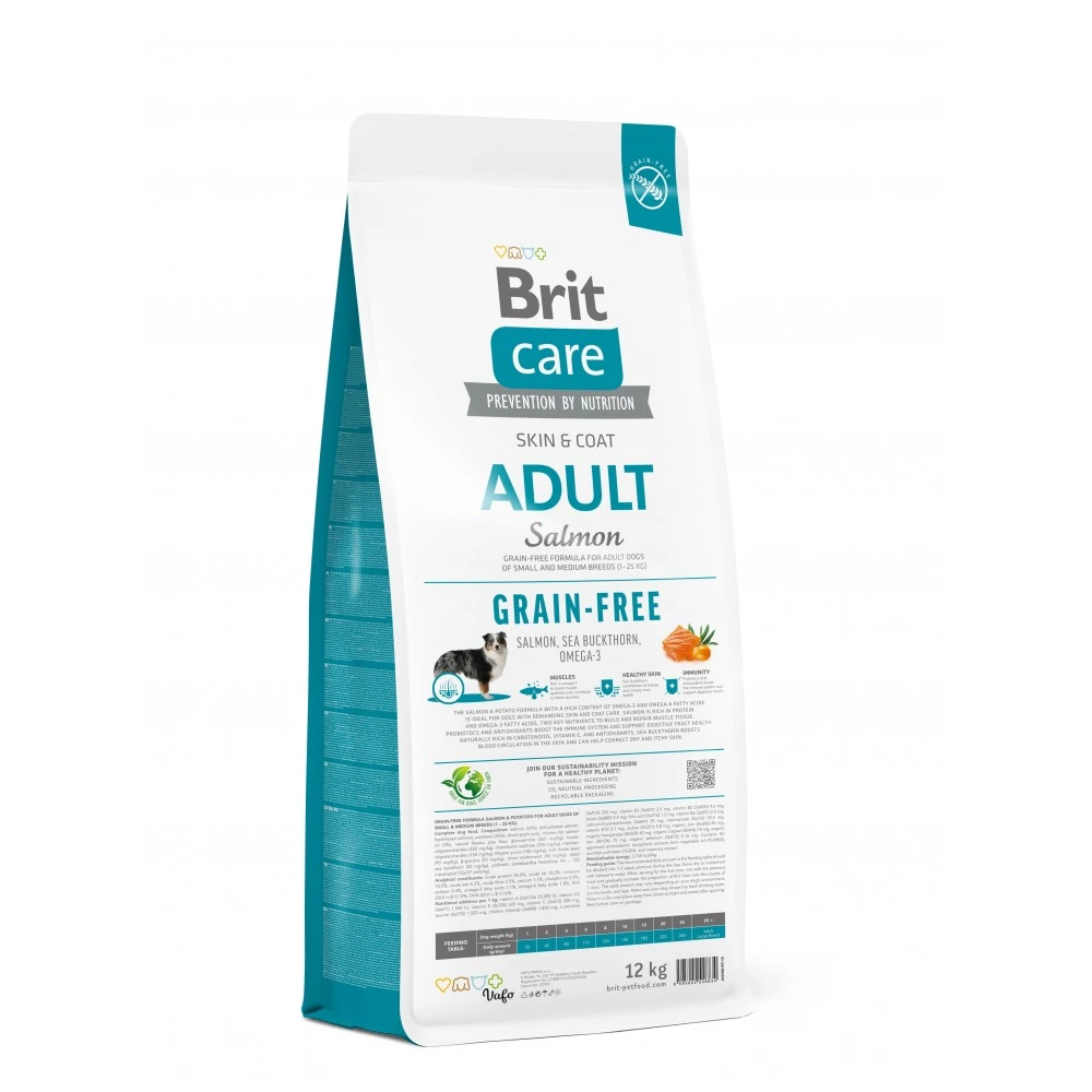 Корм сухой Brit Care Dog Grain-free Adult для взрослых собак малых и средних беззерновых пород с лососем 12 кг