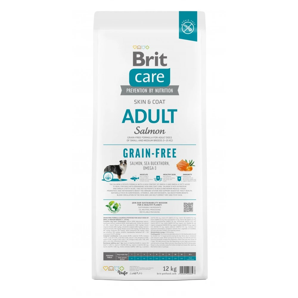 Корм сухой Brit Care Dog Grain-free Adult для взрослых собак малых и средних беззерновых пород с лососем 12 кг
