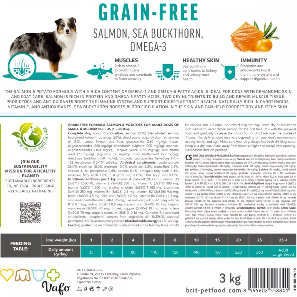 Корм сухой Brit Care Dog Grain-free Adult для взрослых собак малых и средних беззерновых пород с лососем 12 кг