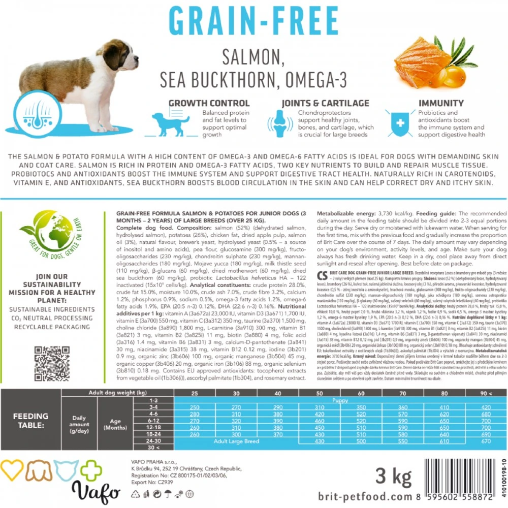 Корм сухий Brit Care Dog Grain-free Junior Large Breed для молодих собак великих порід беззерновий з лососем 1 кг