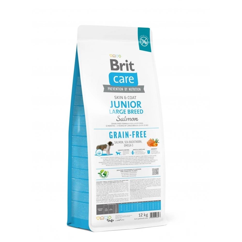 Корм сухий Brit Care Dog Grain-free Junior Large Breed для молодих собак великих порід беззерновий з лососем 12 кг