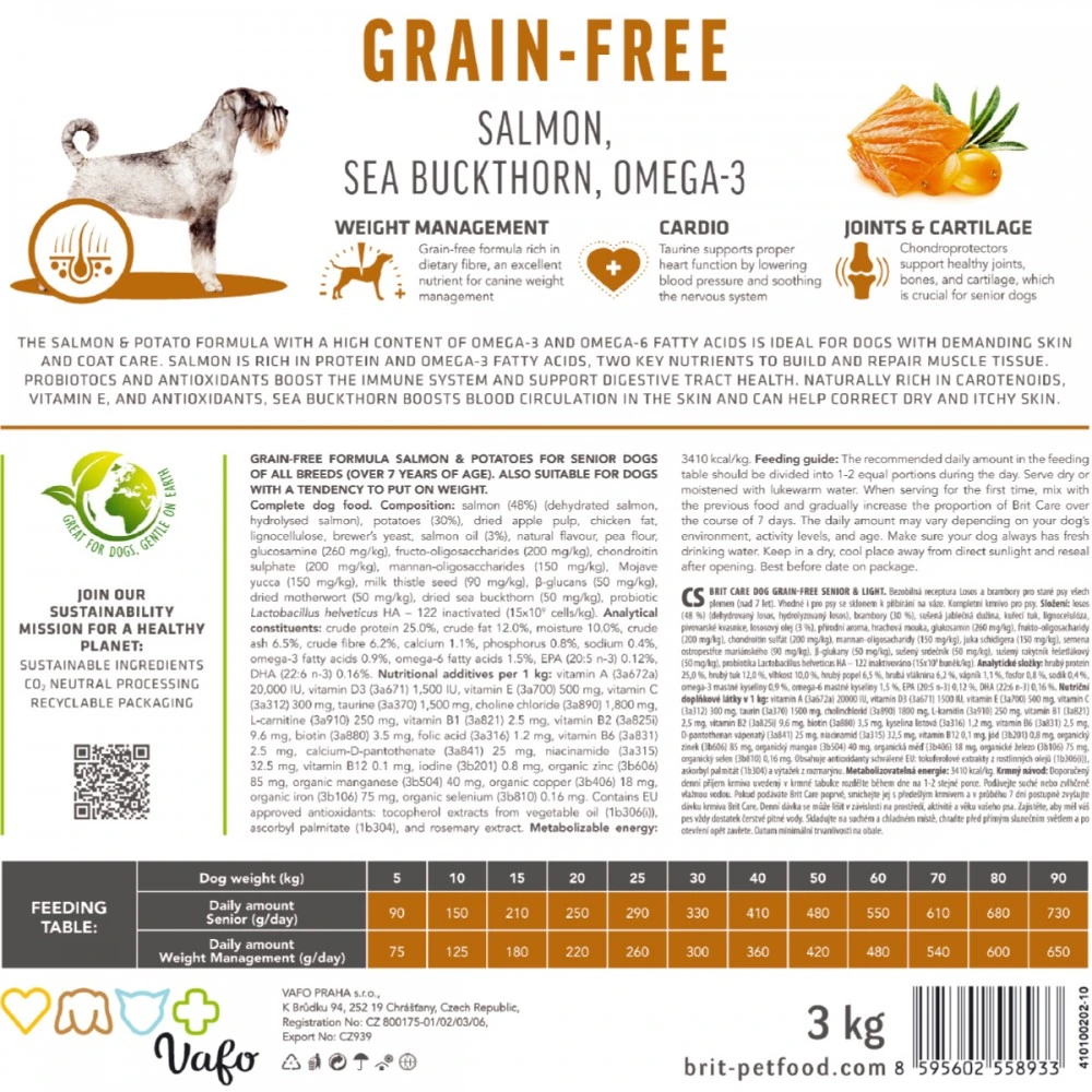 Корм сухой Brit Care Dog Grain-free Senior and Light для стареющих беззерновых собак с лососем 1 кг