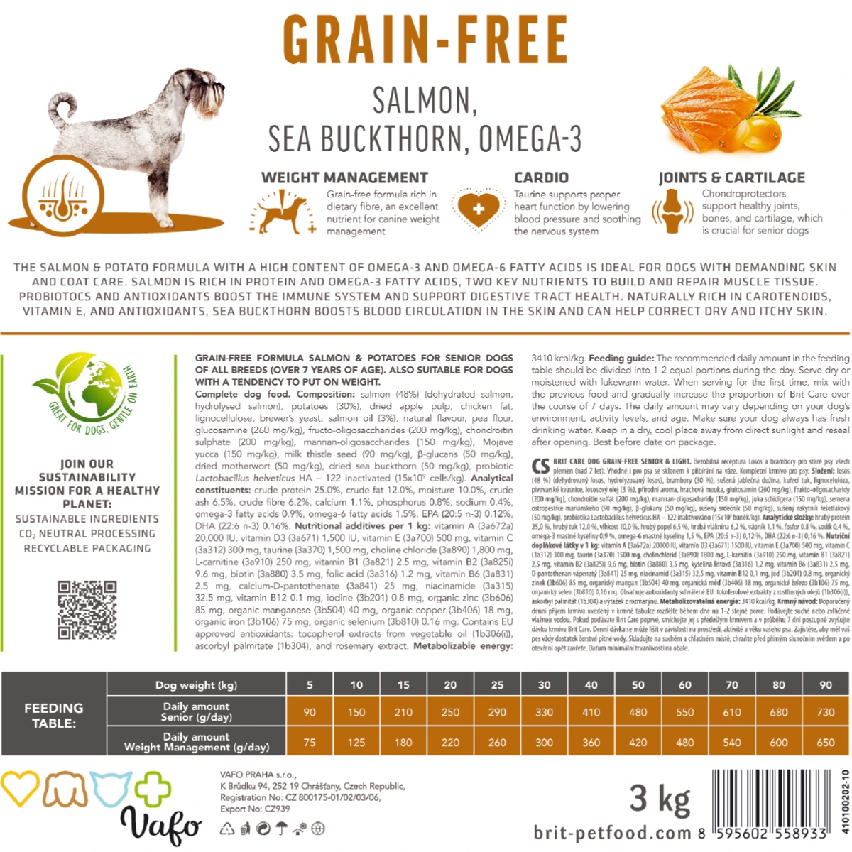 Корм сухой Brit Care Dog Grain-free Senior and Light для стареющих беззерновых собак с лососем 3 кг
