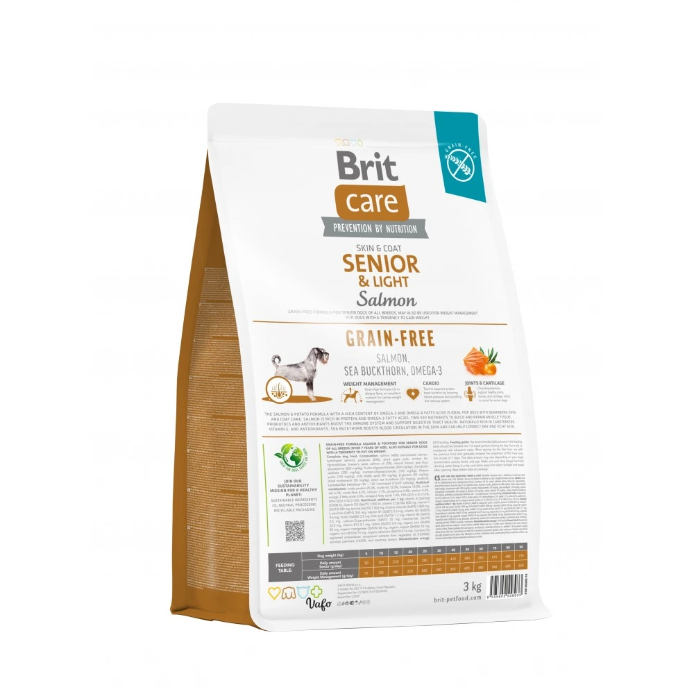Корм сухой Brit Care Dog Grain-free Senior and Light для стареющих беззерновых собак с лососем 3 кг