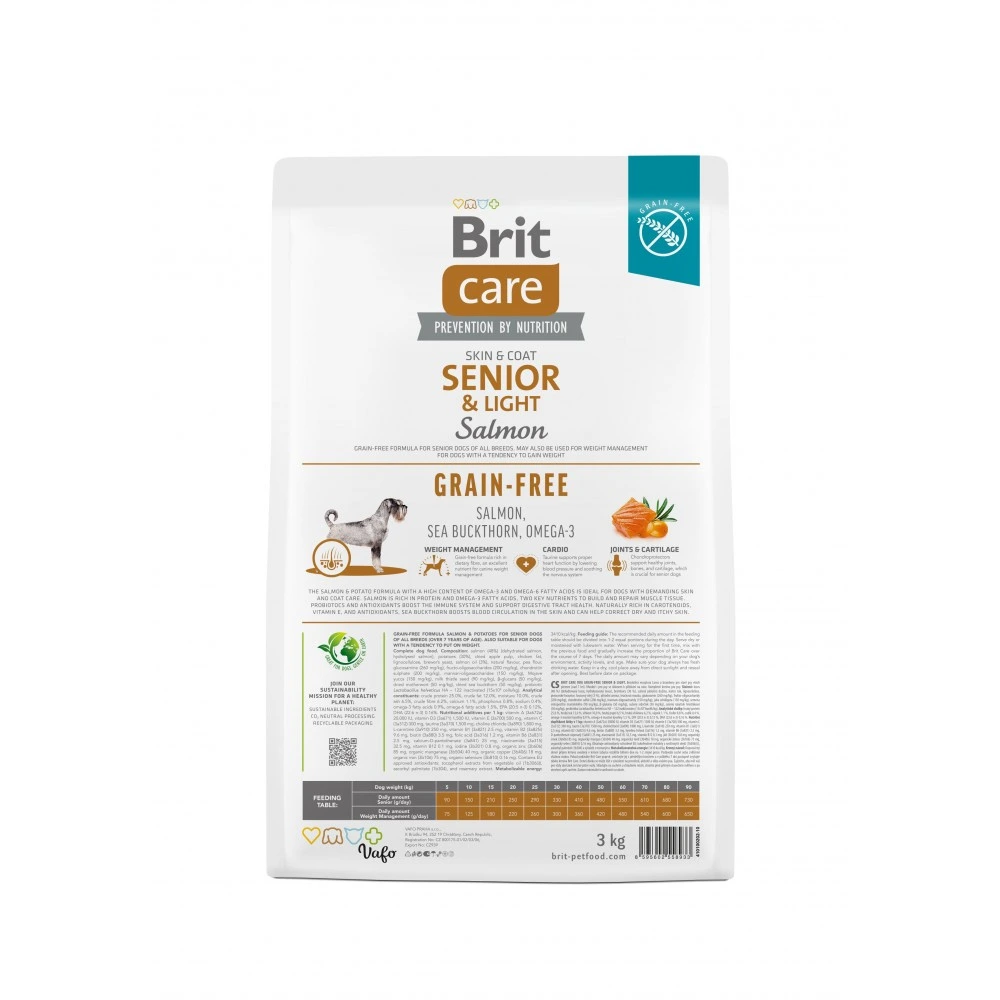 Корм сухой Brit Care Dog Grain-free Senior and Light для стареющих беззерновых собак с лососем 3 кг