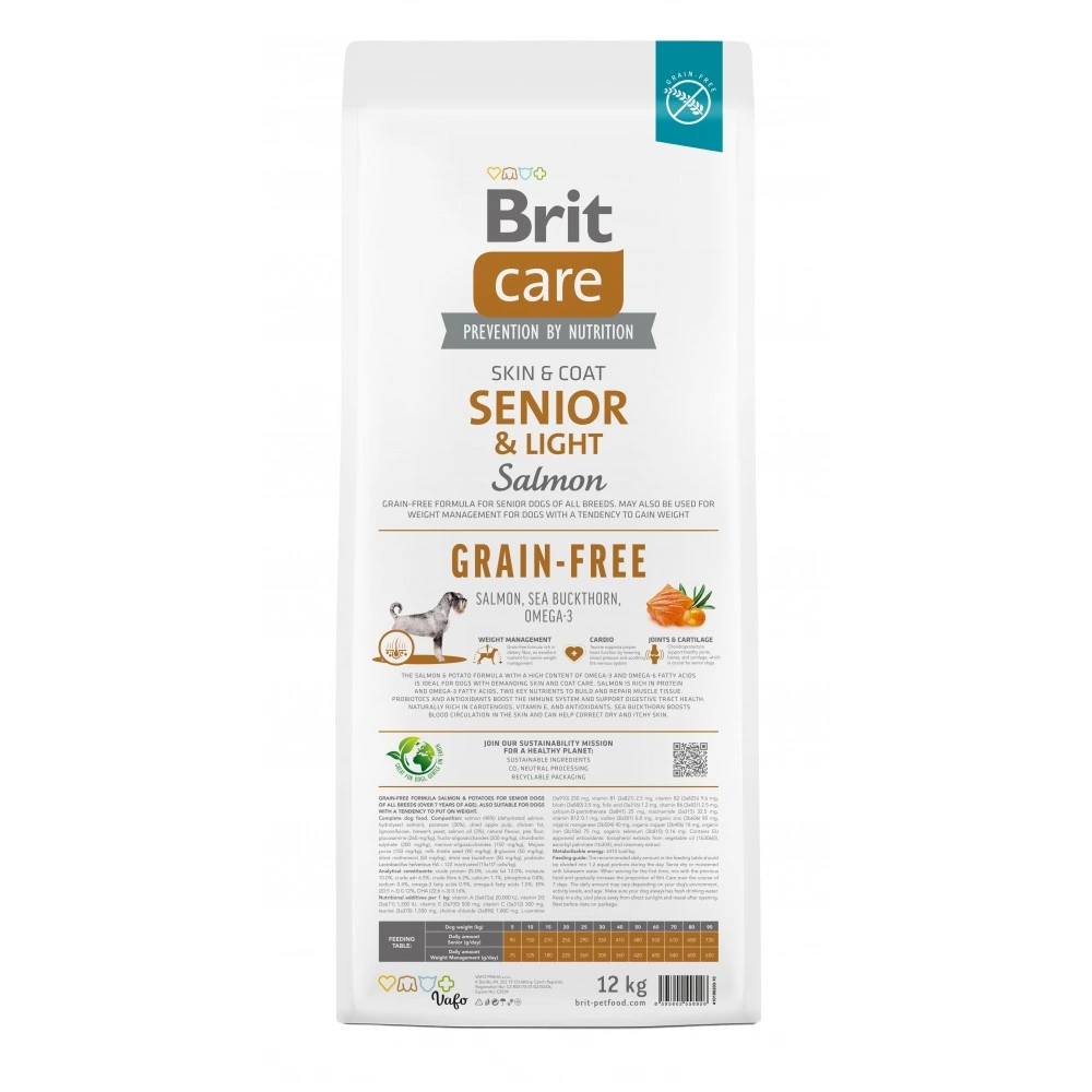 Корм сухой Brit Care Dog Grain-free Senior and Light для стареющих беззерновых собак с лососем 12 кг