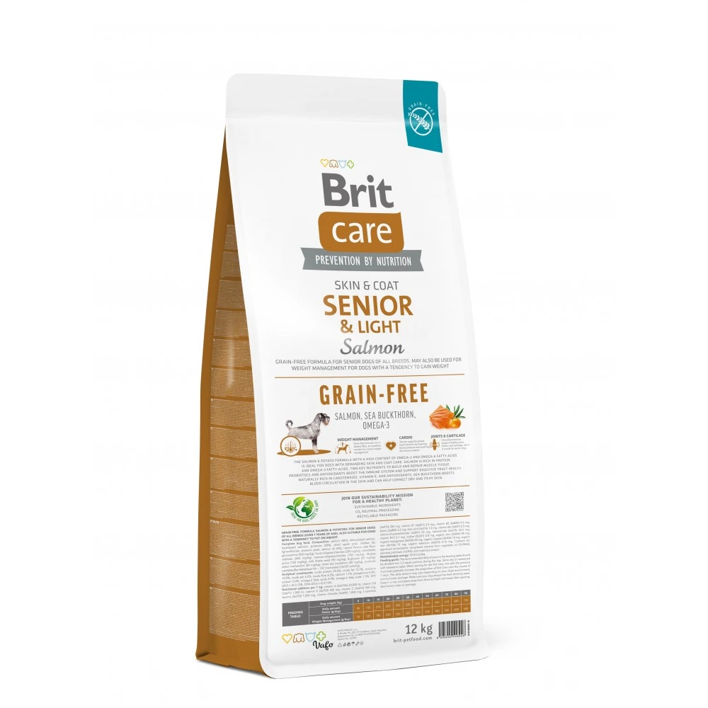 Корм сухой Brit Care Dog Grain-free Senior and Light для стареющих беззерновых собак с лососем 12 кг
