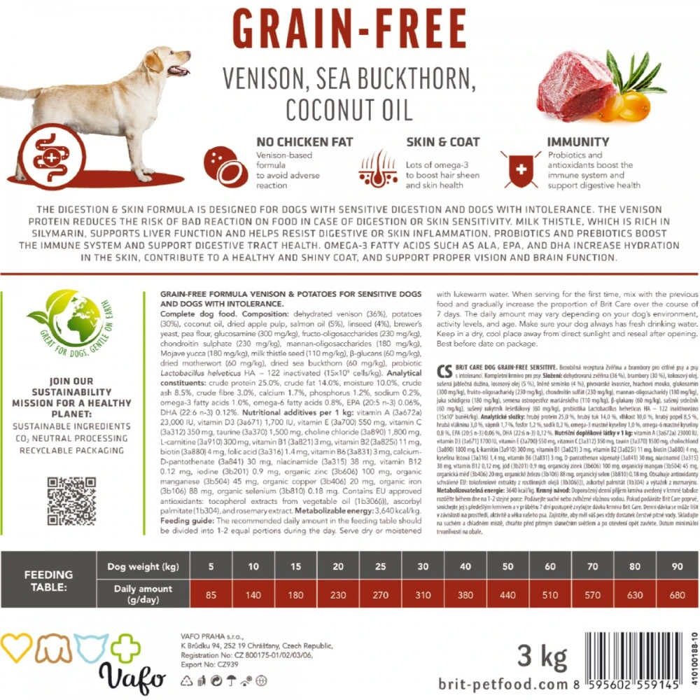 Корм сухой Brit Care Dog Grain-free Sensitive для собак с чувствительным пищеварением и пищевой непереносимостью беззерновой из оленей
