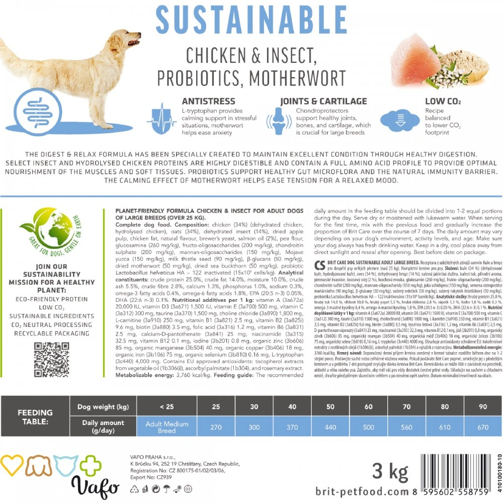 Корм сухий Brit Care Dog Sustainable Adult Large Breed для дорослих собак великих порід з куркою та комахами 3 кг