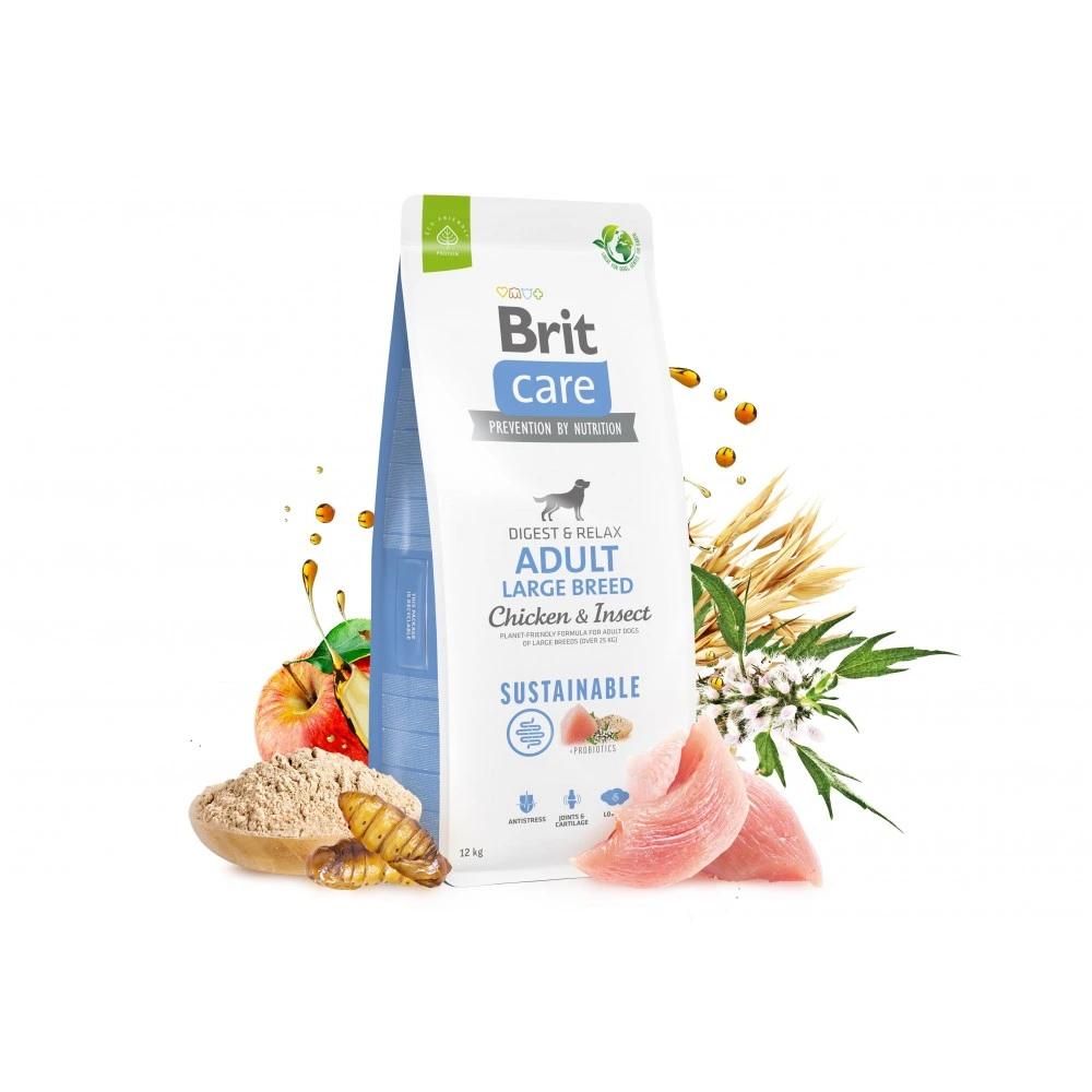 Корм сухий Brit Care Dog Sustainable Adult Large Breed для дорослих собак великих порід з куркою та комахами 12 кг