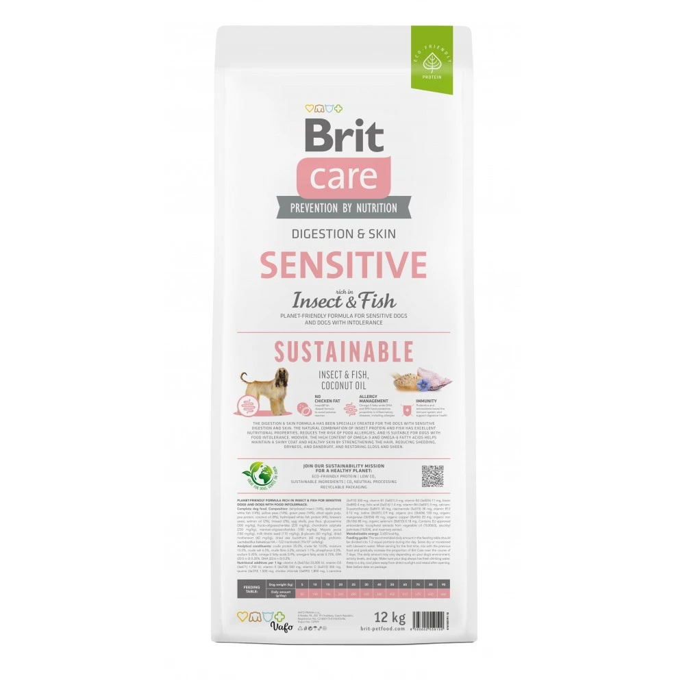 Корм сухой Brit Care Dog Sustainable Sensitive для собак с чувствительным пищеварением с рыбой и насекомыми 12 кг