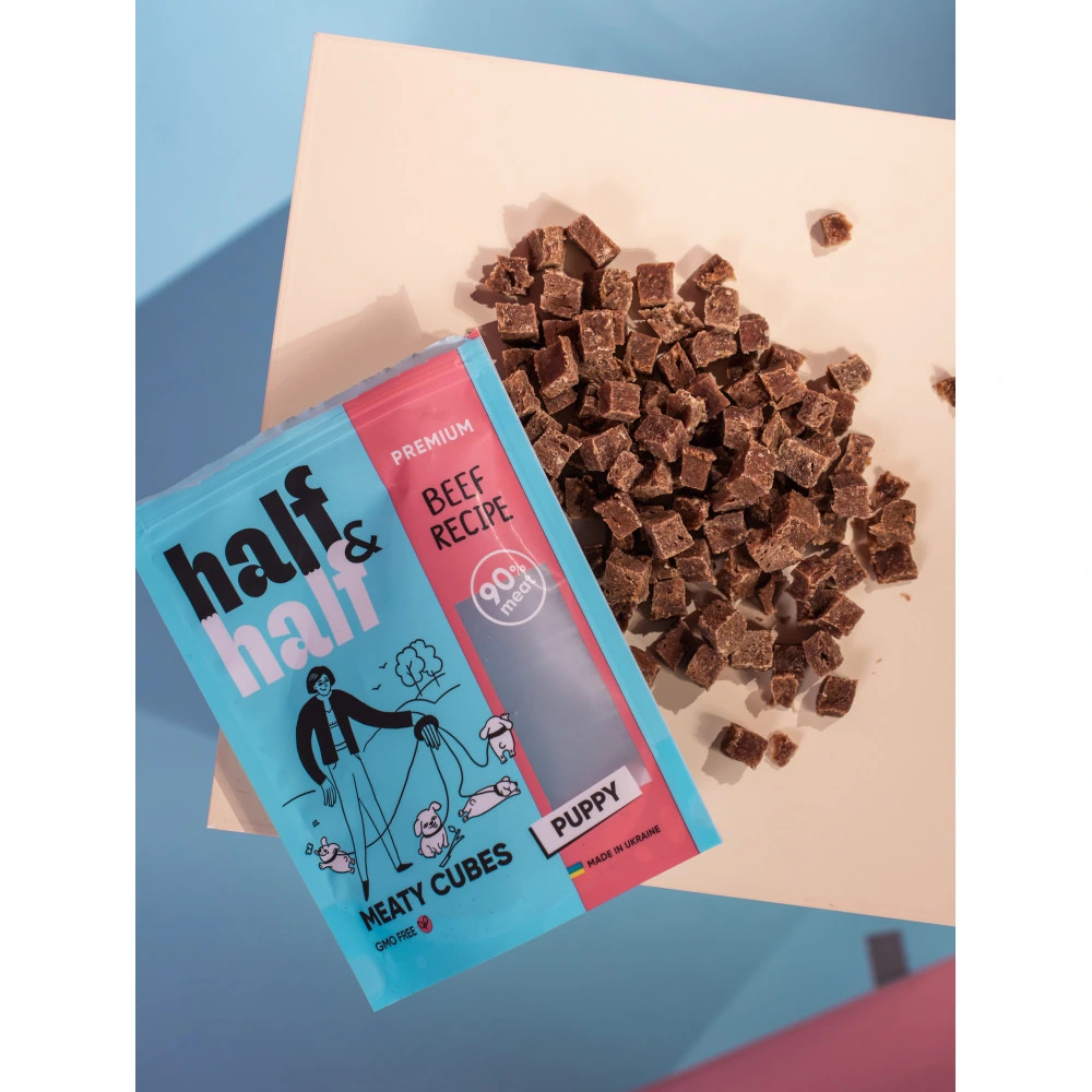 Ласощі HalfHalf м ясні кубики для цуценят, з яловичиною 100 г