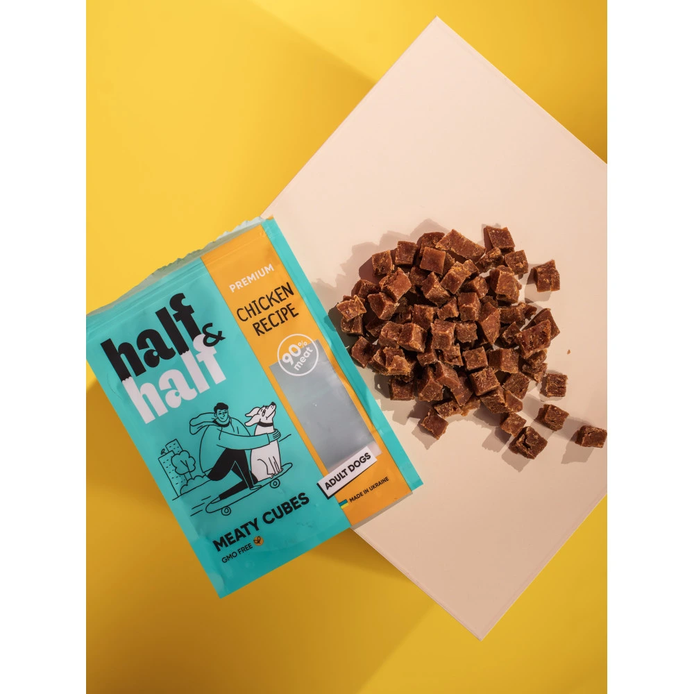 Ласощі HalfHalf м ясні кубики для собак, із куркою 100 г