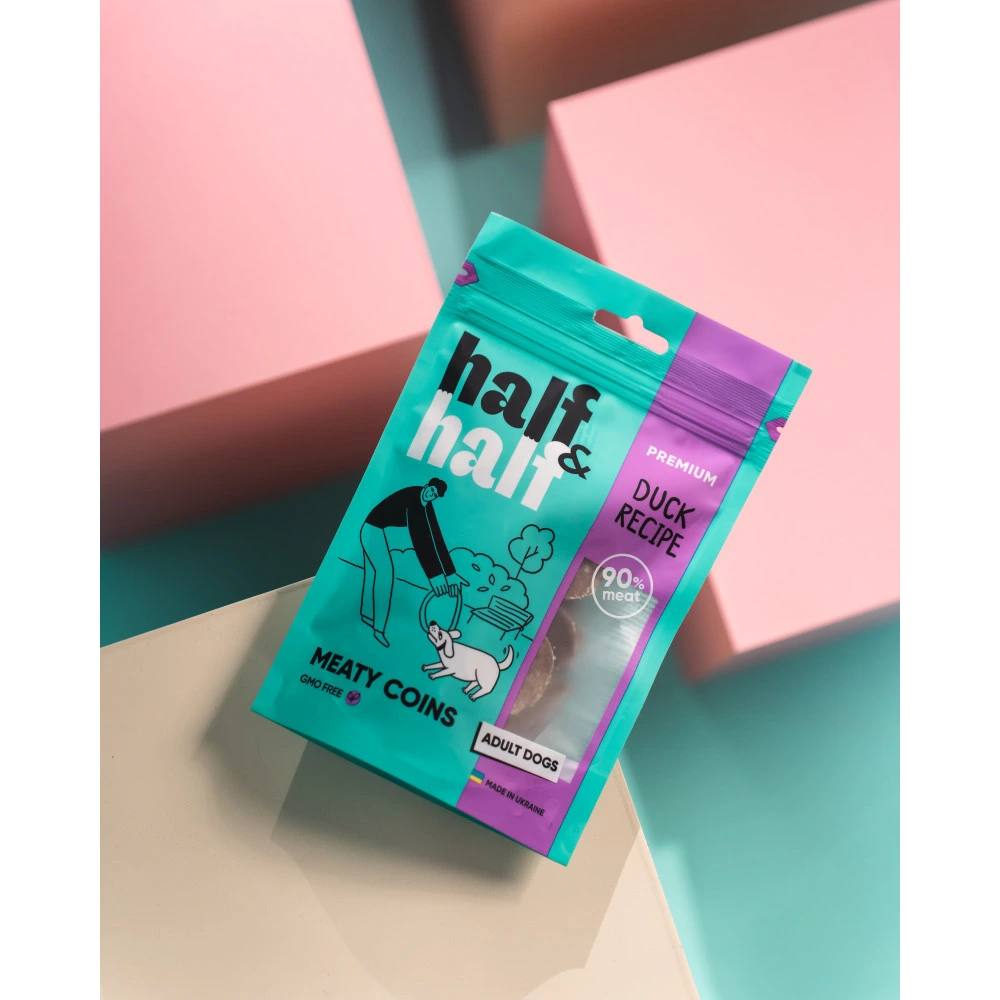 Ласощі HalfHalf м ясні монетки для собак із качкою 100 г
