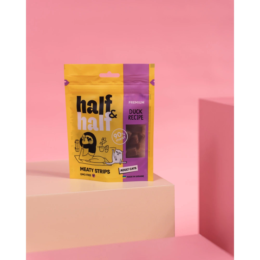 Ласощі HalfHalf м ясні смужечки для котів, із качкою 50 г