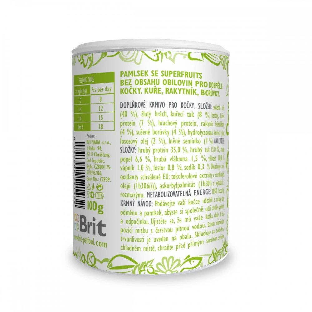 Ласощі Brit Care Superfruits Chicken д/котів з куркою обліпихою та чорницею 100 г