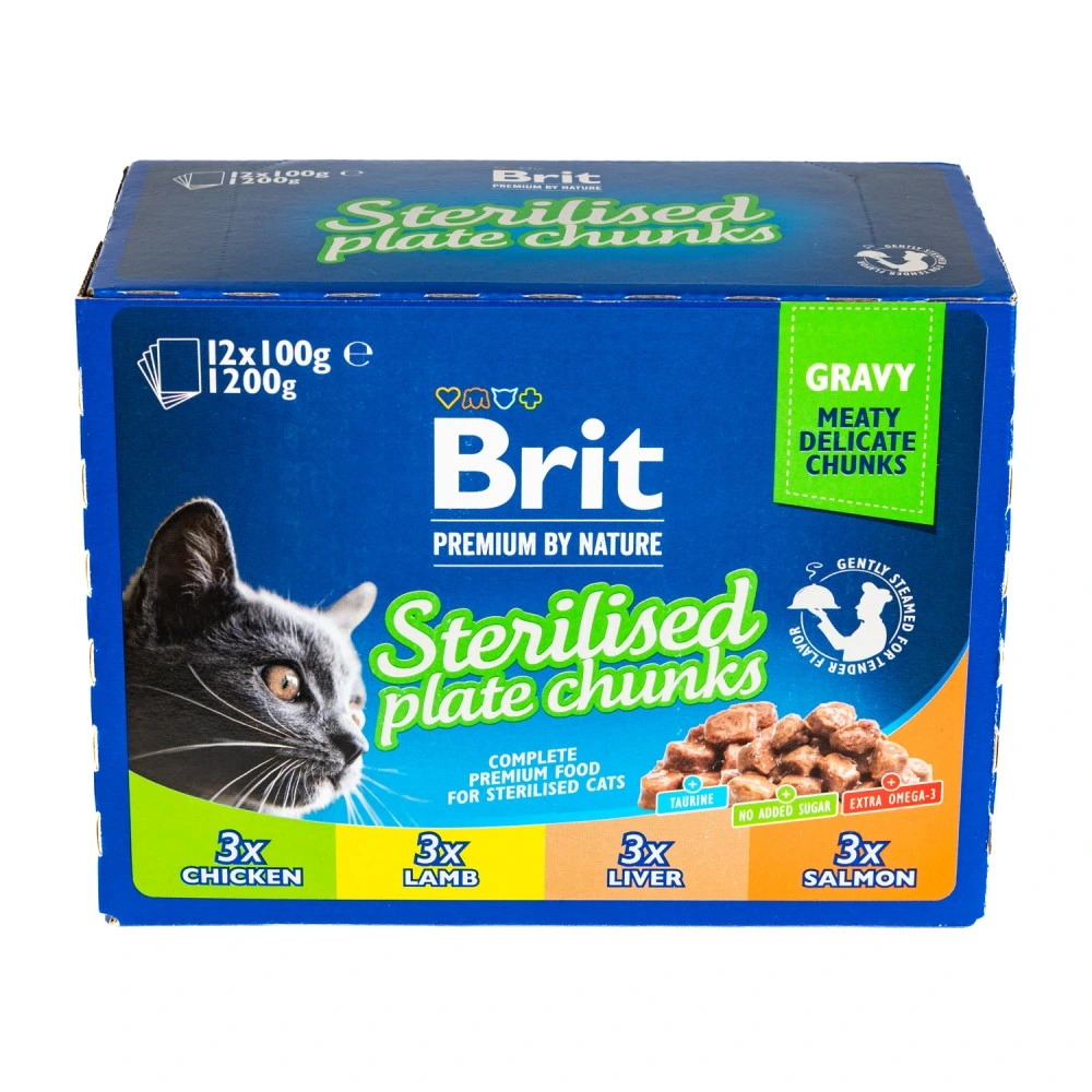 Корм вологий Brit Premium Sterilised Plate д/стерилізованих котів Тарілка д/стерилізованих 12 шт х 100 г