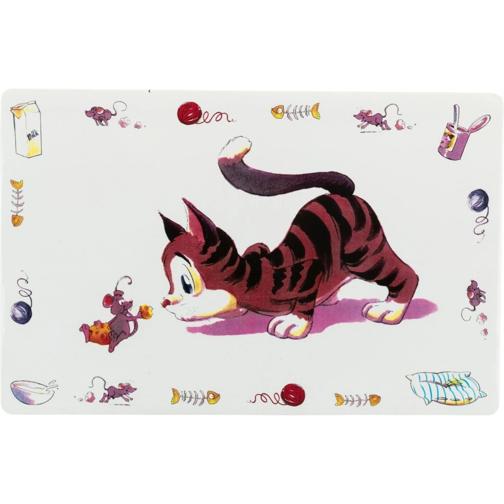 Килимок під миску Trixie для котів Comic Cat сірий пластик 44х28 см