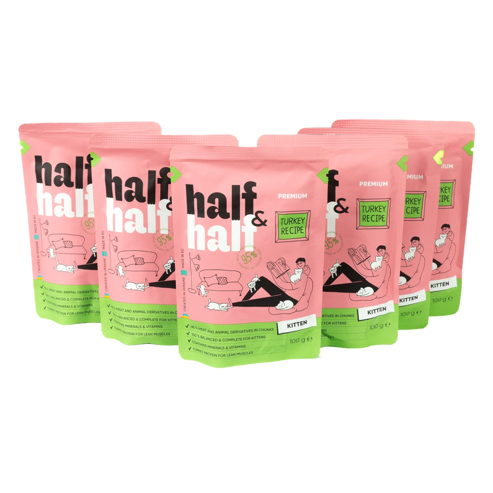 Набір паучів HalfHalf д/кошенят індичка/желе 5+1