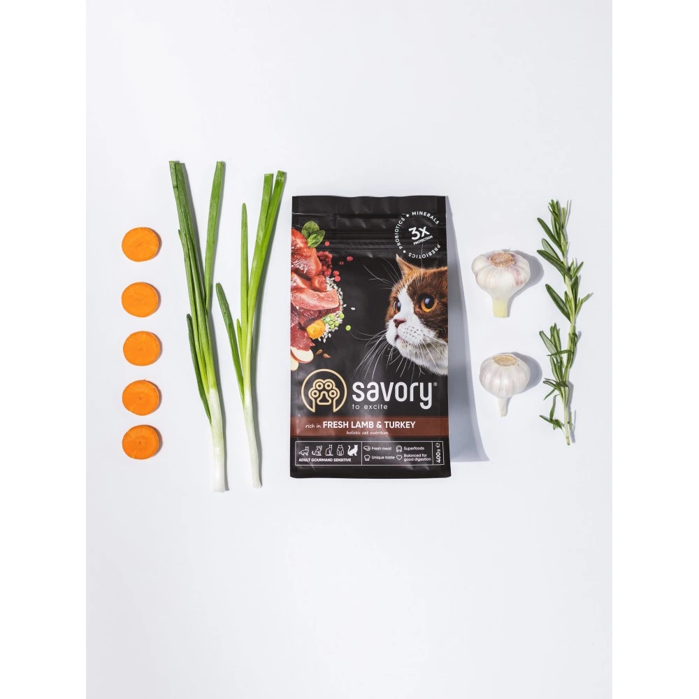Корм сухий Savory Adult Cat Sensitive Digestion Fresh Lamb and Turkey для дорослих котів з чутливим травленням зі свіжою ягн