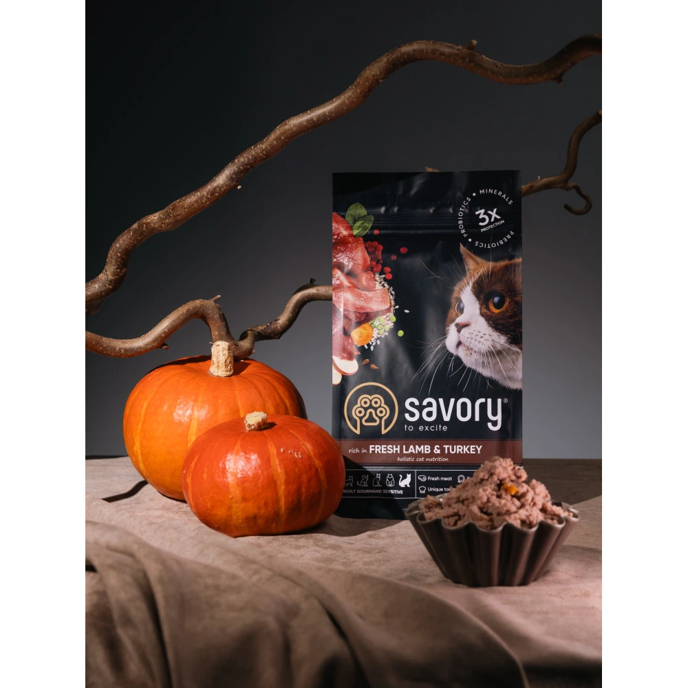 Корм сухий Savory Adult Cat Sensitive Digestion Fresh Lamb and Turkey для дорослих котів з чутливим травленням зі свіжою ягн