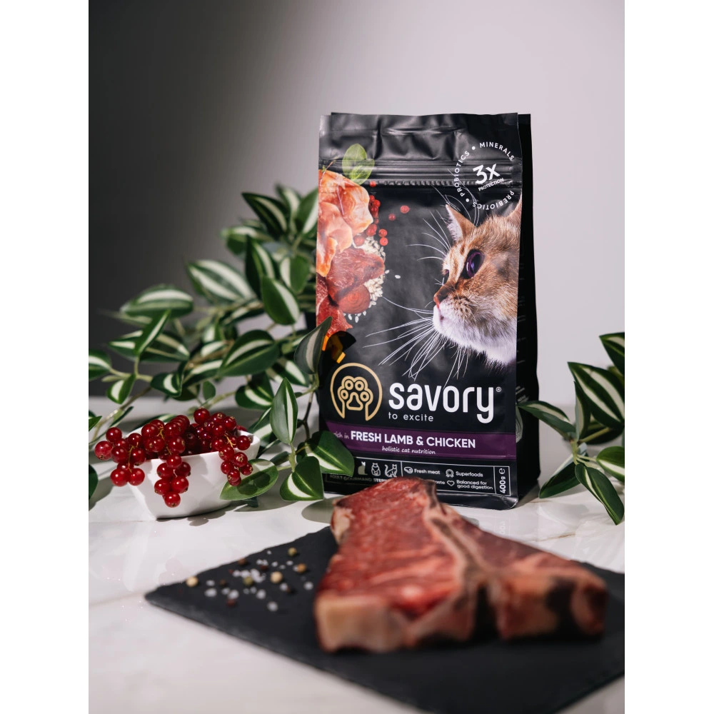 Корм сухий Savory Adult Cat Steril Fresh Lamb and Chicken для стерилізованих котів з ягнятиною та куркою 400 г
