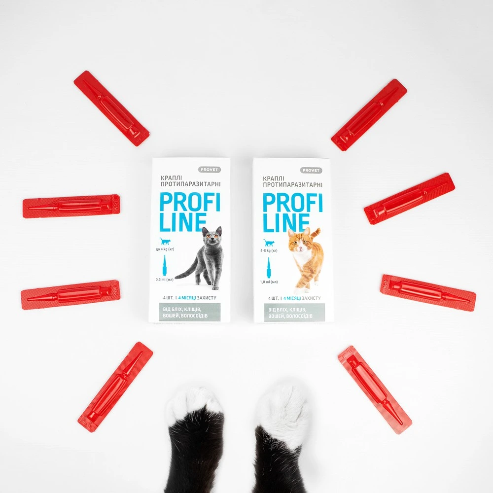 Краплі Provet PROFILINE для котів до 4 кг інсектоакарицид 4 піпетки по 0,5 мл