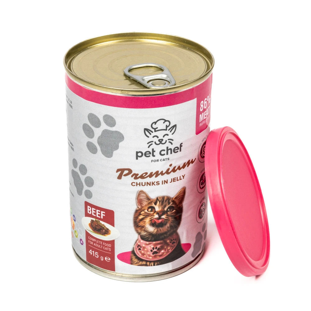Влажный корм для кошек Pet Chef кусочки в желе с говядиной 415 г