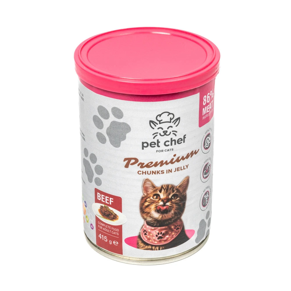 Влажный корм для кошек Pet Chef кусочки в желе с говядиной 415 г
